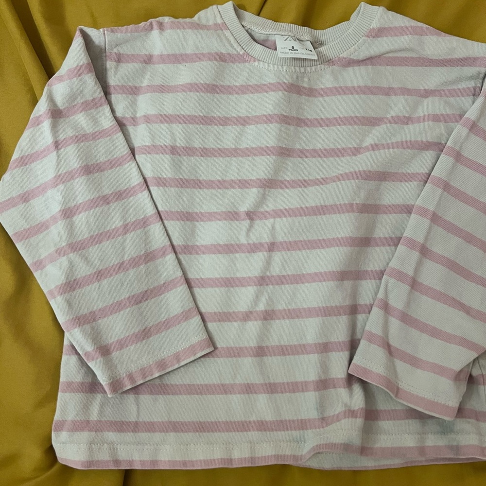 Zara Pink & White Striped Long Sleeve Tee